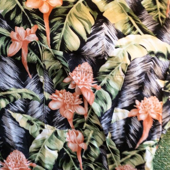 VINTAGE MONZINI MENS MADE IN ITALY BUTTON UP SHIRT HAWAIIAN FLORAL PRINT SIZE L - Picture 3 of 7